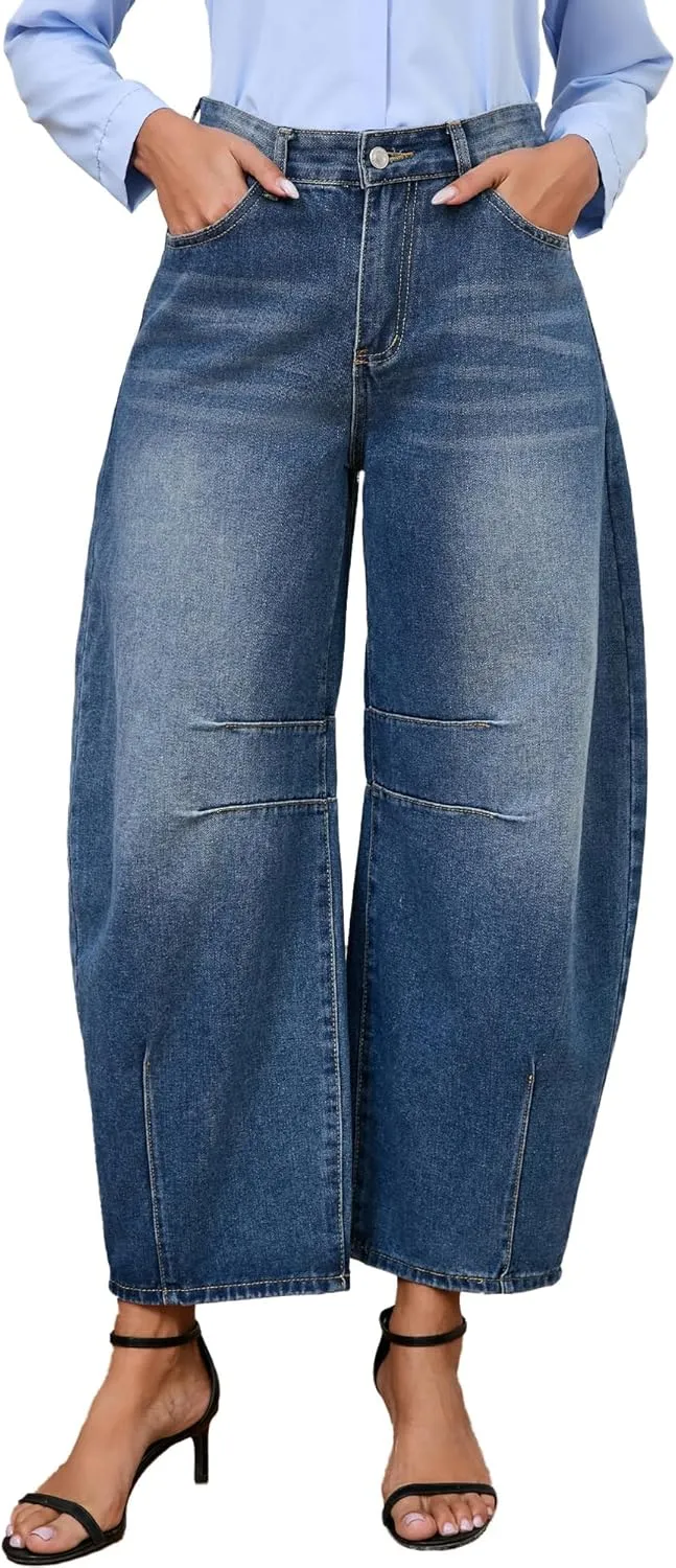 Barrel Jeans for Women Wide Leg Denim Pants Baggy Boyfriend Jeans