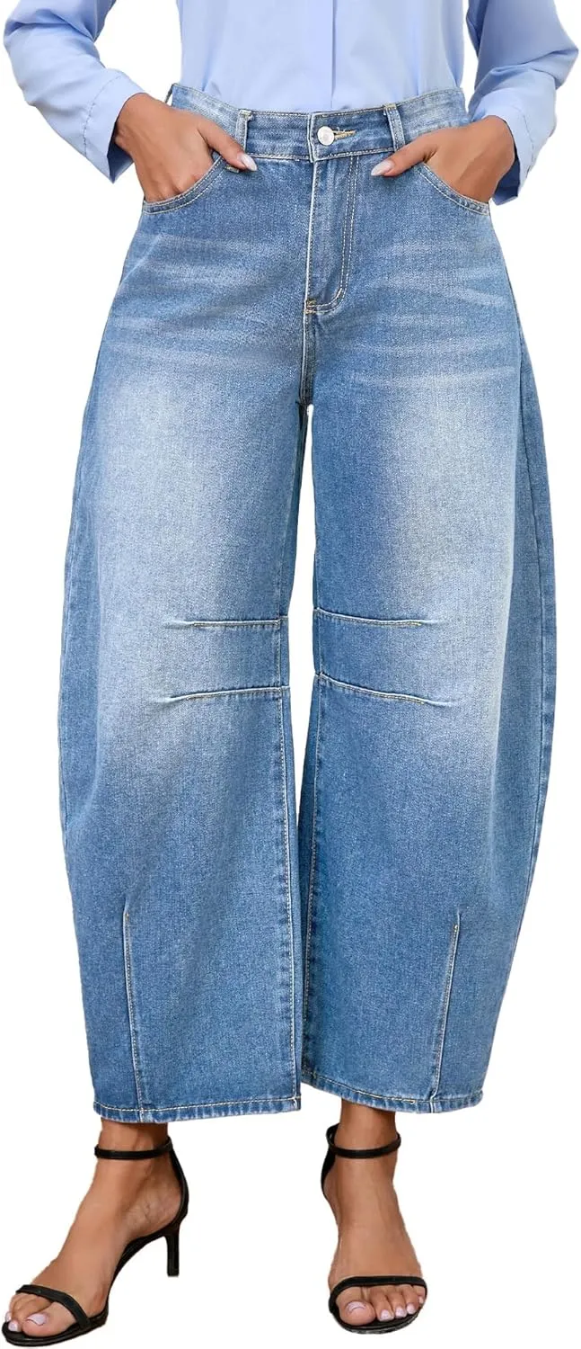 Barrel Jeans for Women Wide Leg Denim Pants Baggy Boyfriend Jeans