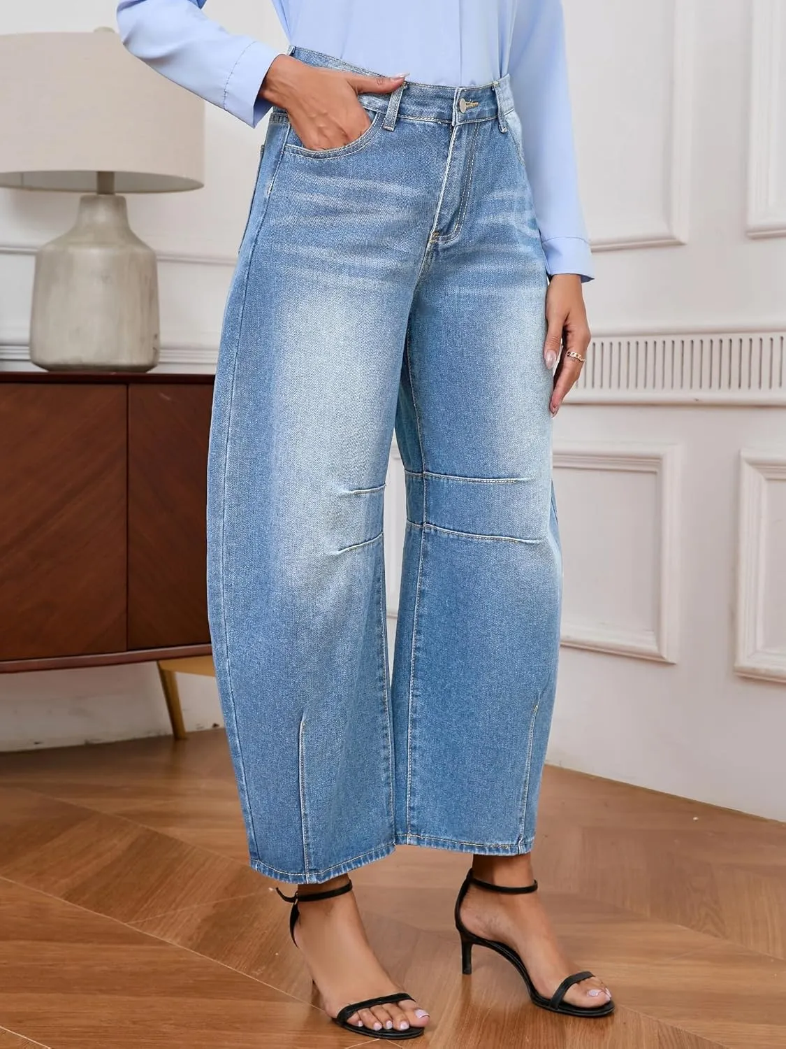 Barrel Jeans for Women Wide Leg Denim Pants Baggy Boyfriend Jeans