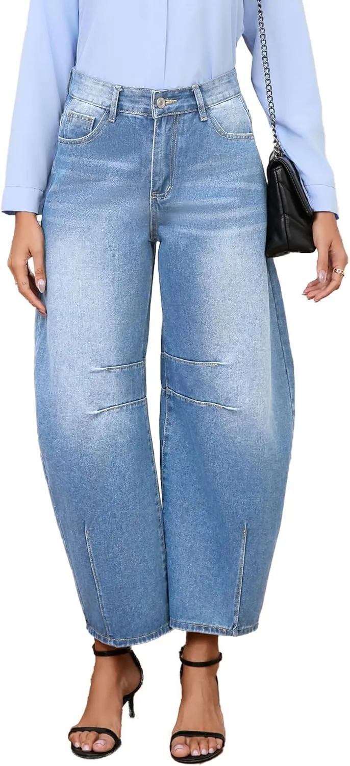 Barrel Jeans for Women Wide Leg Denim Pants Baggy Boyfriend Jeans