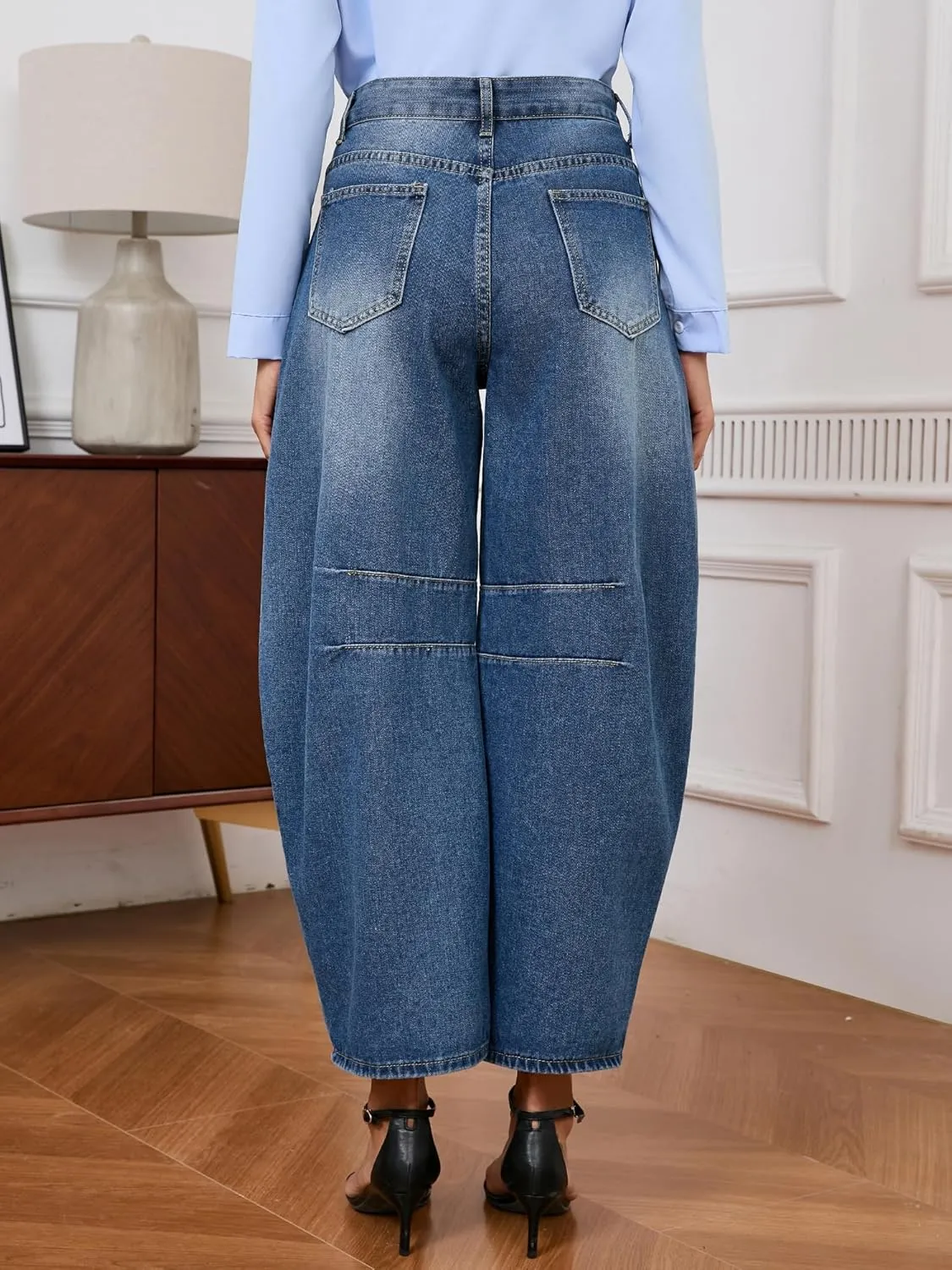 Barrel Jeans for Women Wide Leg Denim Pants Baggy Boyfriend Jeans