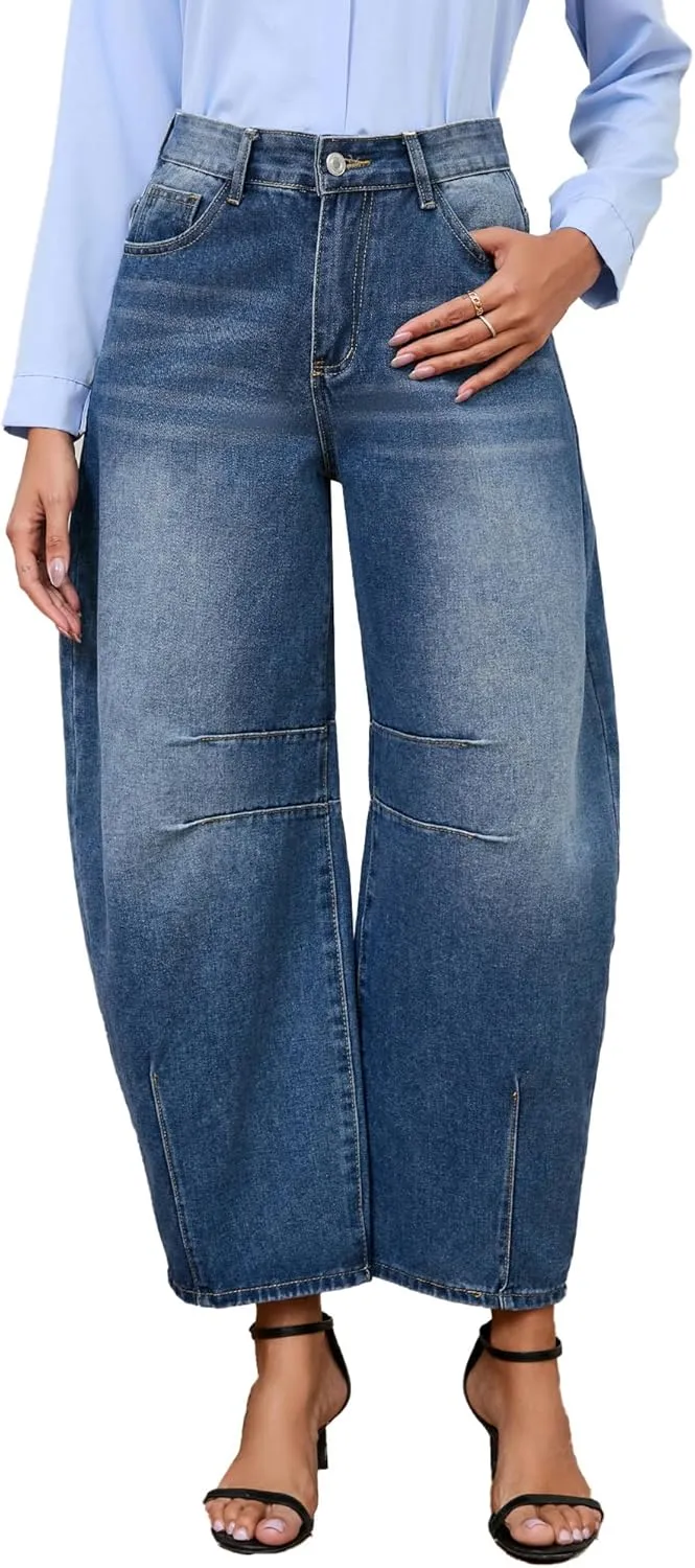 Barrel Jeans for Women Wide Leg Denim Pants Baggy Boyfriend Jeans