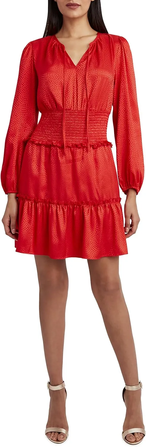 BCBGMAXAZRIA Women's Long Sleeve Relaxed Fit and Flare Dress
