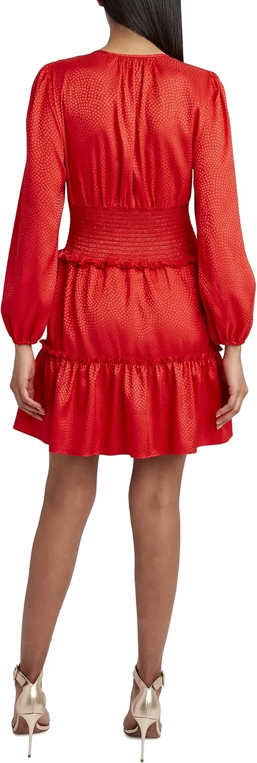 BCBGMAXAZRIA Women's Long Sleeve Relaxed Fit and Flare Dress