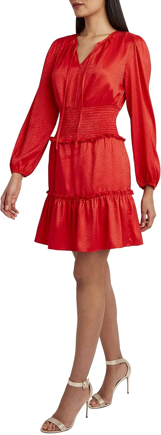 BCBGMAXAZRIA Women's Long Sleeve Relaxed Fit and Flare Dress
