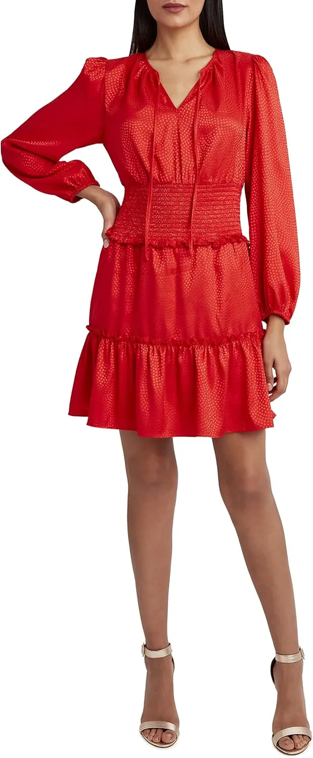 BCBGMAXAZRIA Women's Long Sleeve Relaxed Fit and Flare Dress