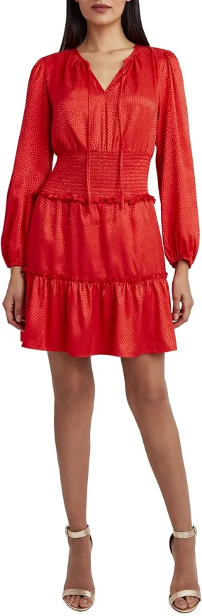 BCBGMAXAZRIA Women's Long Sleeve Relaxed Fit and Flare Dress