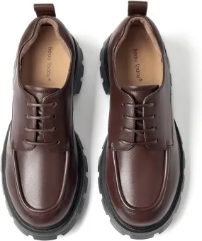 BEAU TODAY Oxford Shoes for Women, Chunky Platform Oxfords for Women, Genuine Leather Oxfords Shoes, Comfortable Business Office Work Shoes, Casual Low Heel Round Toe Dress Oxford Shoes