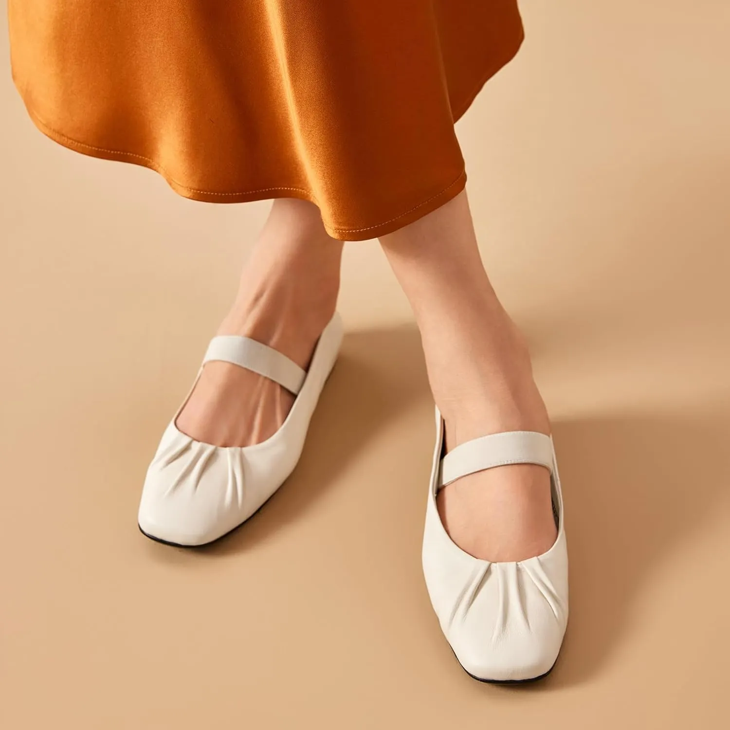 BEAU TODAY Womens Mary Janes,Mary Jane Leather Ballet Flats for Women,Comfortable Square Toe Mary Jane Flats for Women Work Wedding Vacation