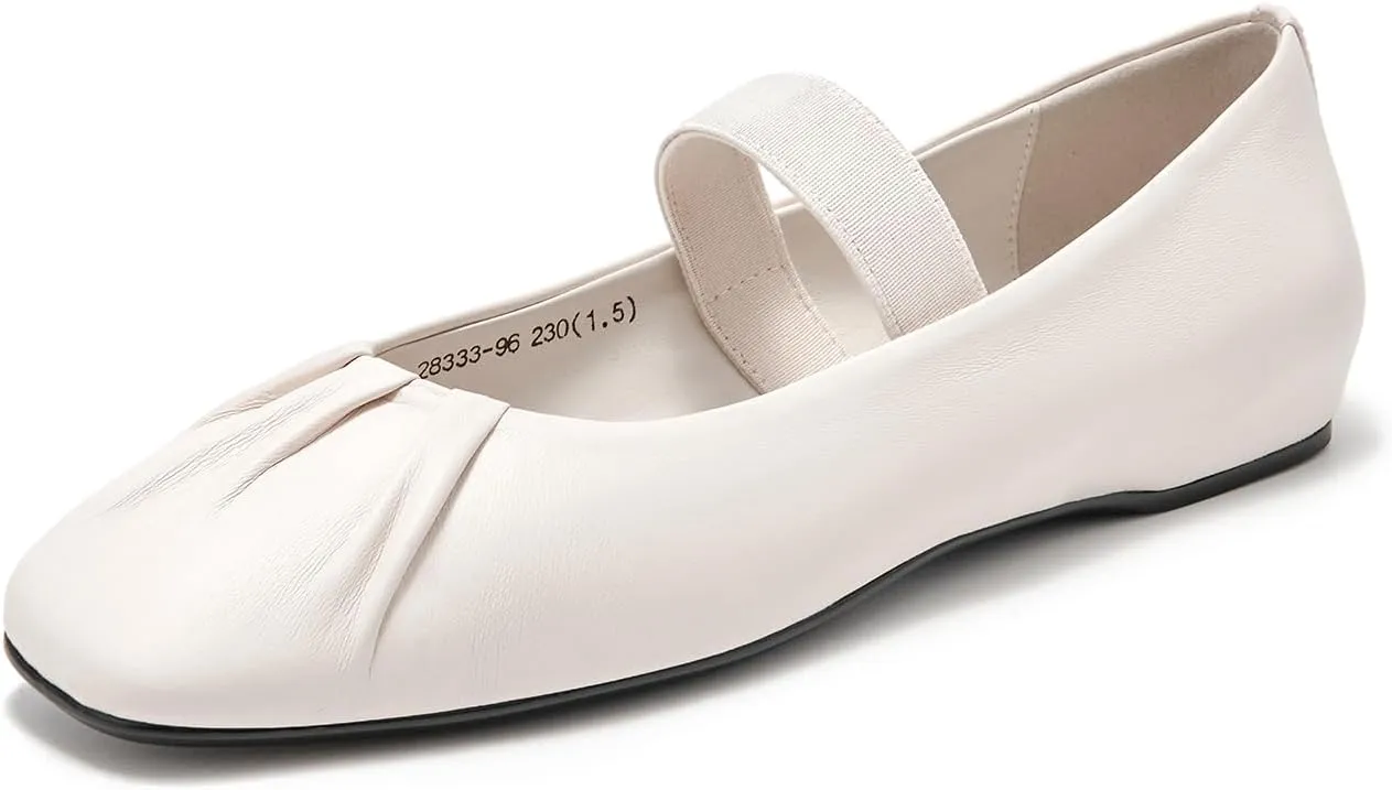 BEAU TODAY Womens Mary Janes,Mary Jane Leather Ballet Flats for Women,Comfortable Square Toe Mary Jane Flats for Women Work Wedding Vacation