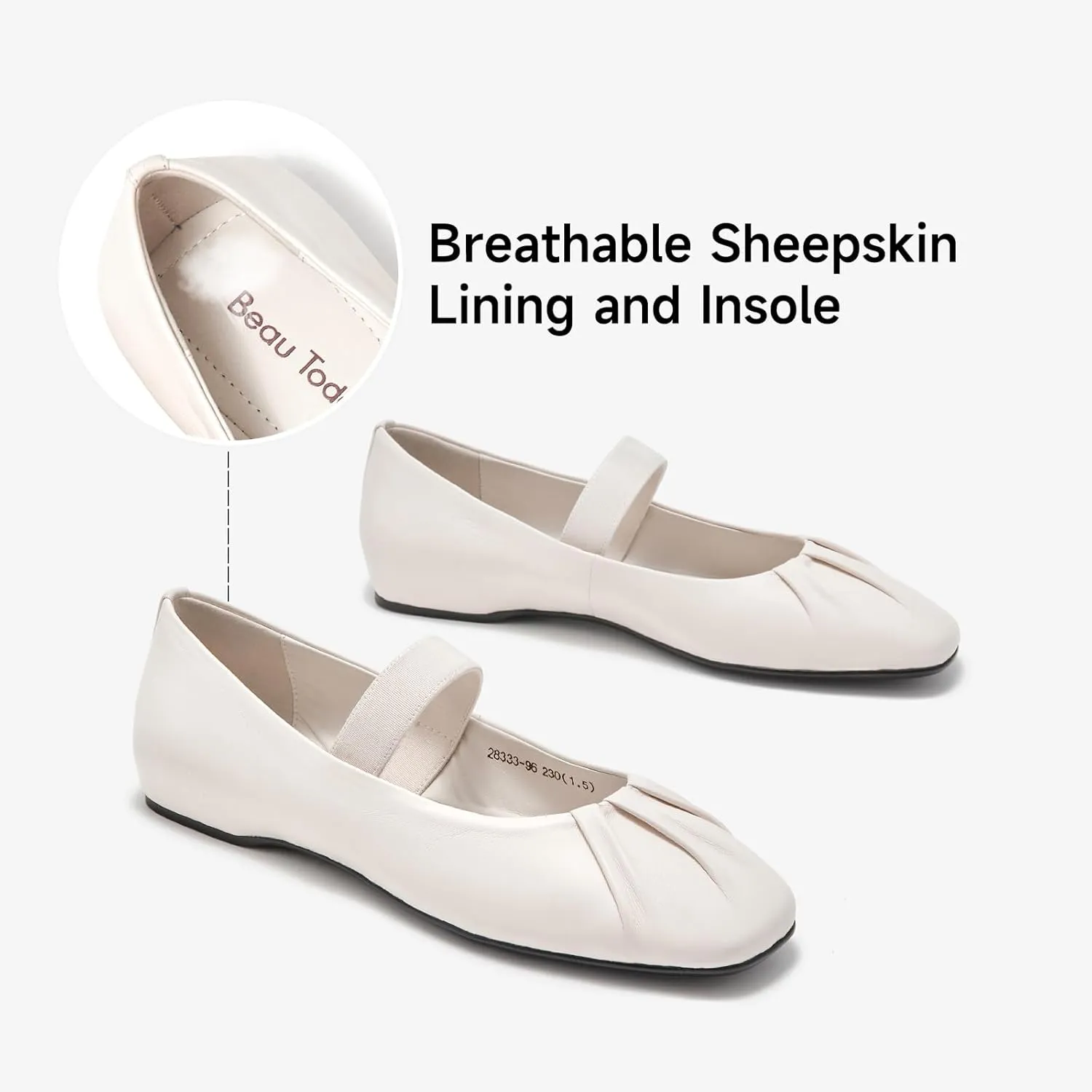 BEAU TODAY Womens Mary Janes,Mary Jane Leather Ballet Flats for Women,Comfortable Square Toe Mary Jane Flats for Women Work Wedding Vacation