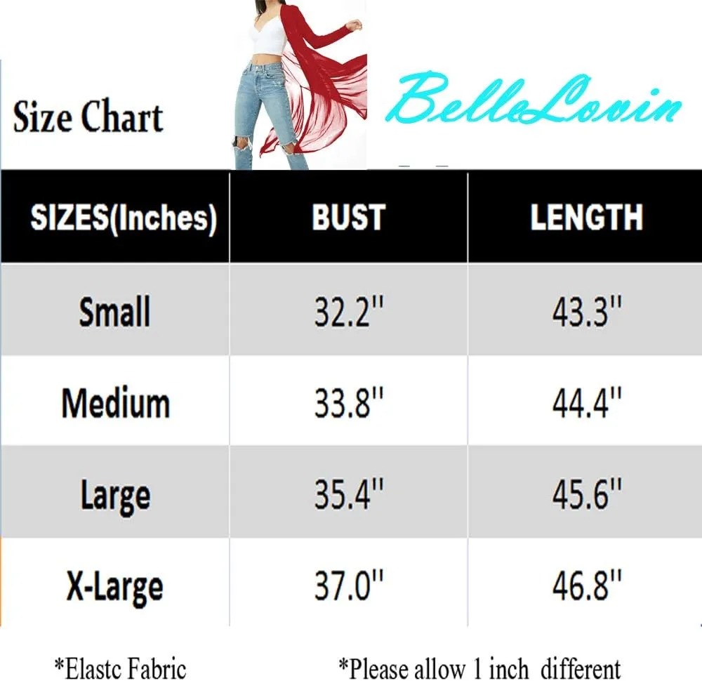 BelleLovin Womens Sexy Sheer Long Sleeve Cardigan See Through Mesh Cover Up