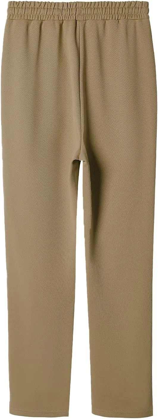 BETTERCHIC Women's Beige Straight Leg Drawstring Casual Pants with Pocket for Women