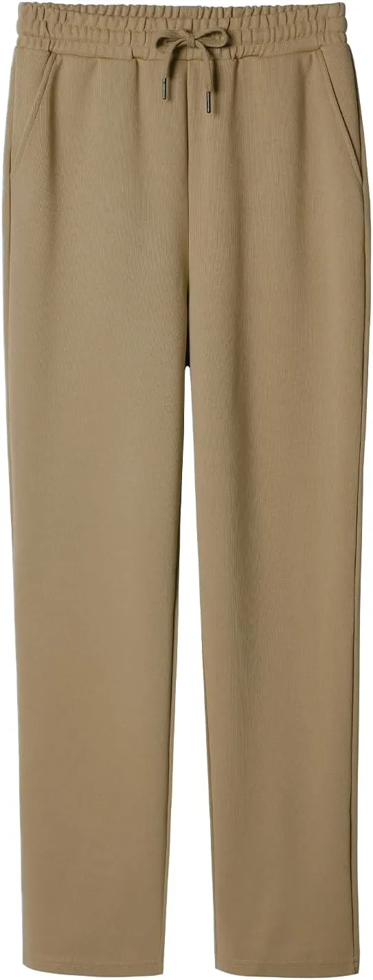 BETTERCHIC Women's Beige Straight Leg Drawstring Casual Pants with Pocket for Women