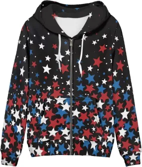 Biyejit Women's Novelty Print Zip Up Hoodies Long Sleeve Hooded Sweatshirt Jacket with Pocket