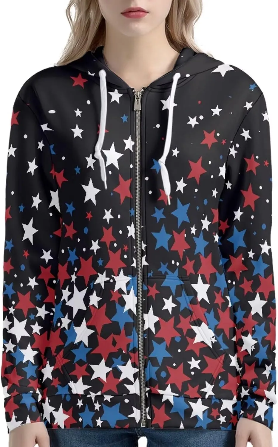 Biyejit Women's Novelty Print Zip Up Hoodies Long Sleeve Hooded Sweatshirt Jacket with Pocket