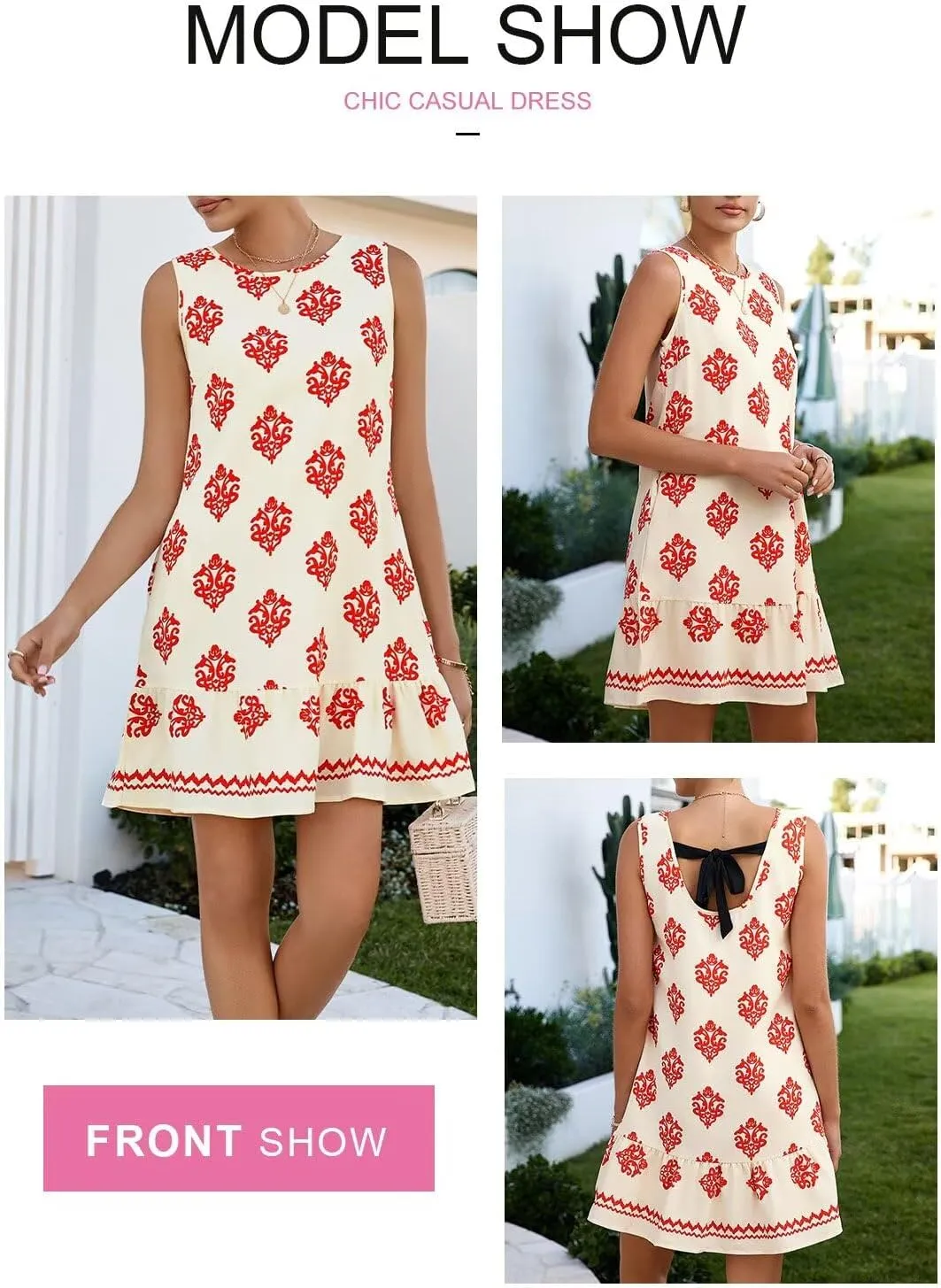BLENCOT Womens Floral Dress Sleeveless Ruffle Mini Summer Casual Dresses