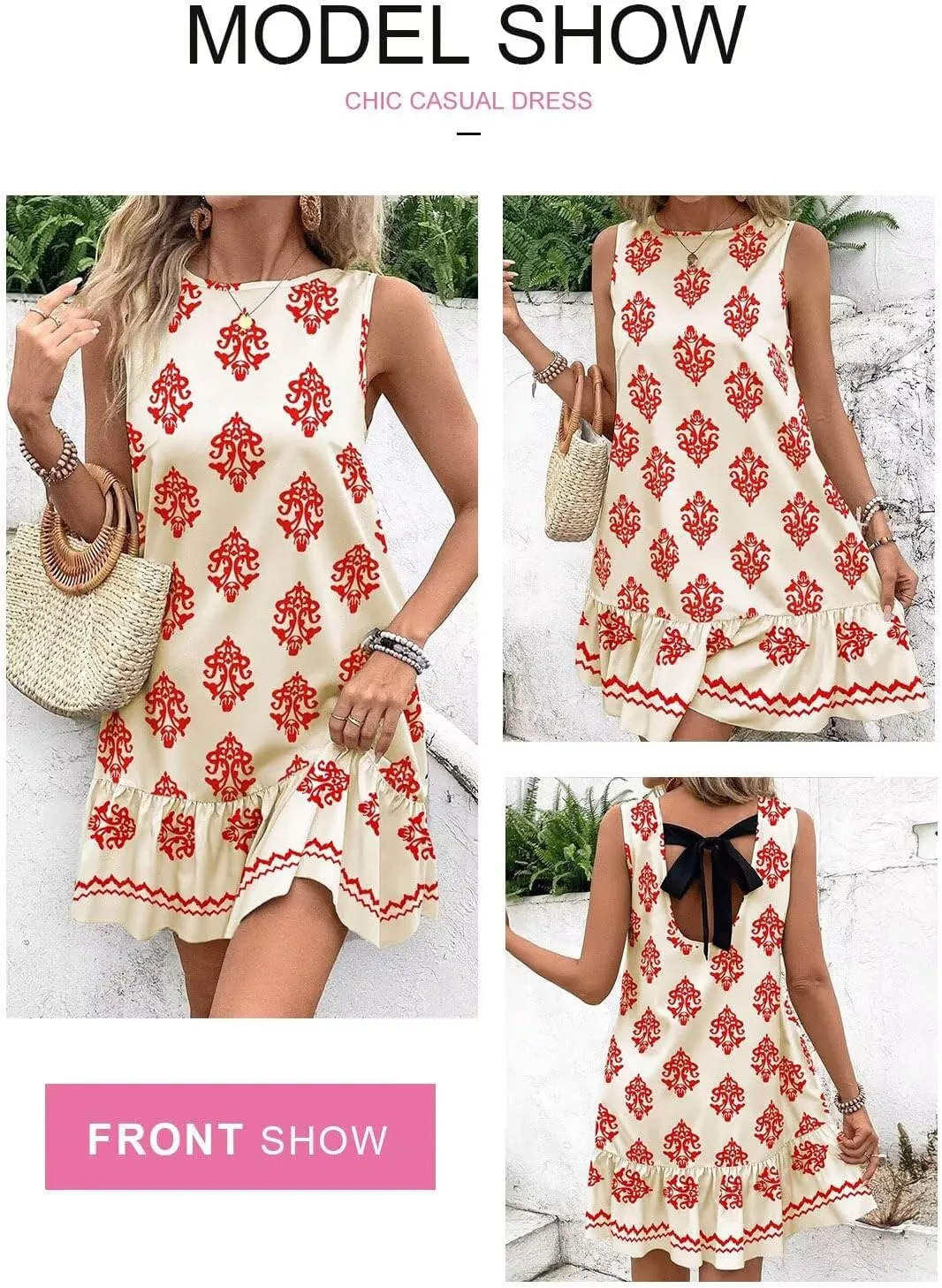 BLENCOT Womens Floral Dress Sleeveless Ruffle Mini Summer Casual Dresses