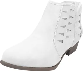 Cathalem Booties for Women 2024 Womens Perforated Cut Out Stacked Block Heel Ankle Booties Womens Boots Fall 2024
