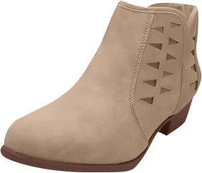 Cathalem Booties for Women 2024 Womens Perforated Cut Out Stacked Block Heel Ankle Booties Womens Boots Fall 2024