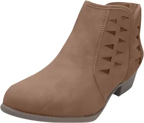 Cathalem Booties for Women 2024 Womens Perforated Cut Out Stacked Block Heel Ankle Booties Womens Boots Fall 2024
