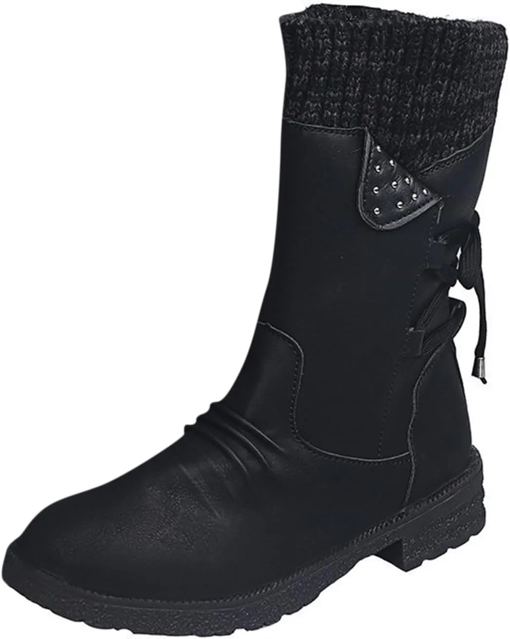 Cathalem Boots for Women Knee-High Boots Comfortable Chunky Block Heel Pointed Toe Pull On Side Zipper Lace Up Riding Boots
