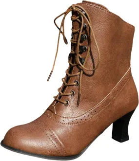 Cathalem Women's Ankle Boots, 2024 New Mid Calf Boots Round Toe Black Boots Chunky Heel Lace Up Witch Boots Knight Boots