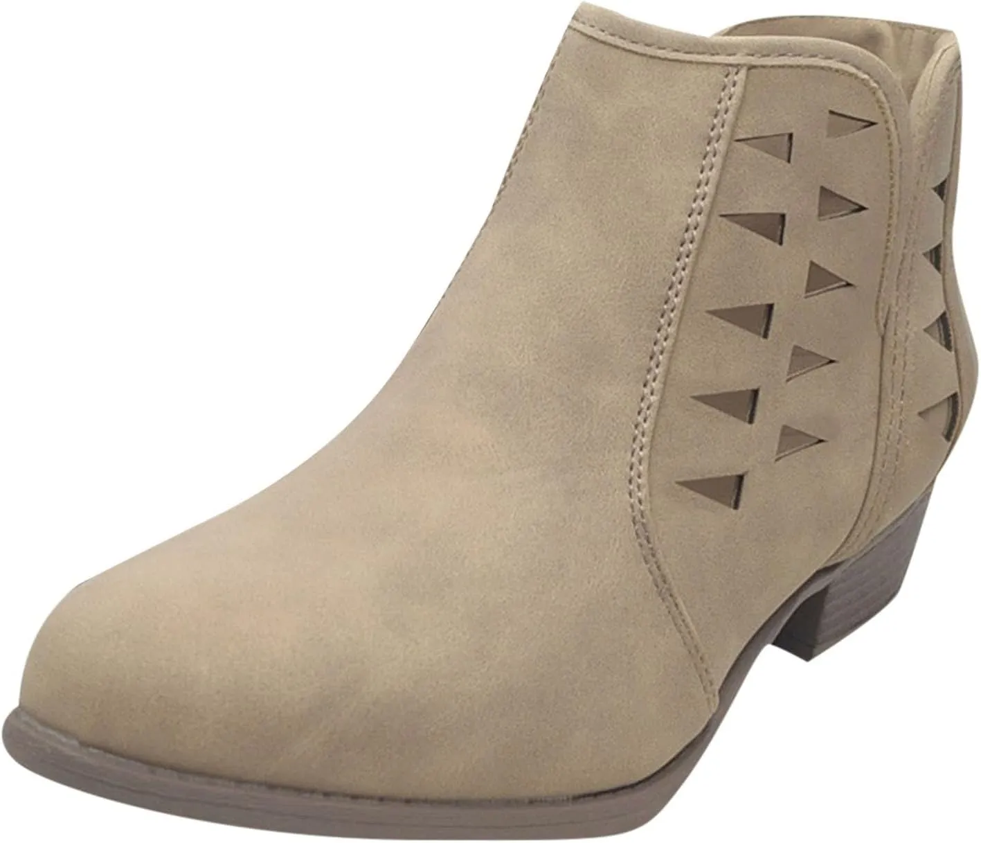 Cathalem Womens Ankle Boots, Ankle Booties for Women,Womens Perforated Cut Out Stacked Block Heel Ankle Booties
