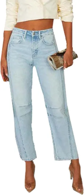 cffvdiz Women's Casual Baggy Mid Rise Barrel Jeans Boyfriend Ankle Denim Pants