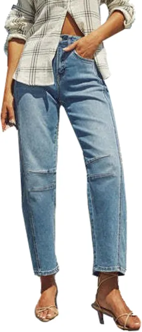cffvdiz Women's Casual Baggy Mid Rise Barrel Jeans Boyfriend Ankle Denim Pants