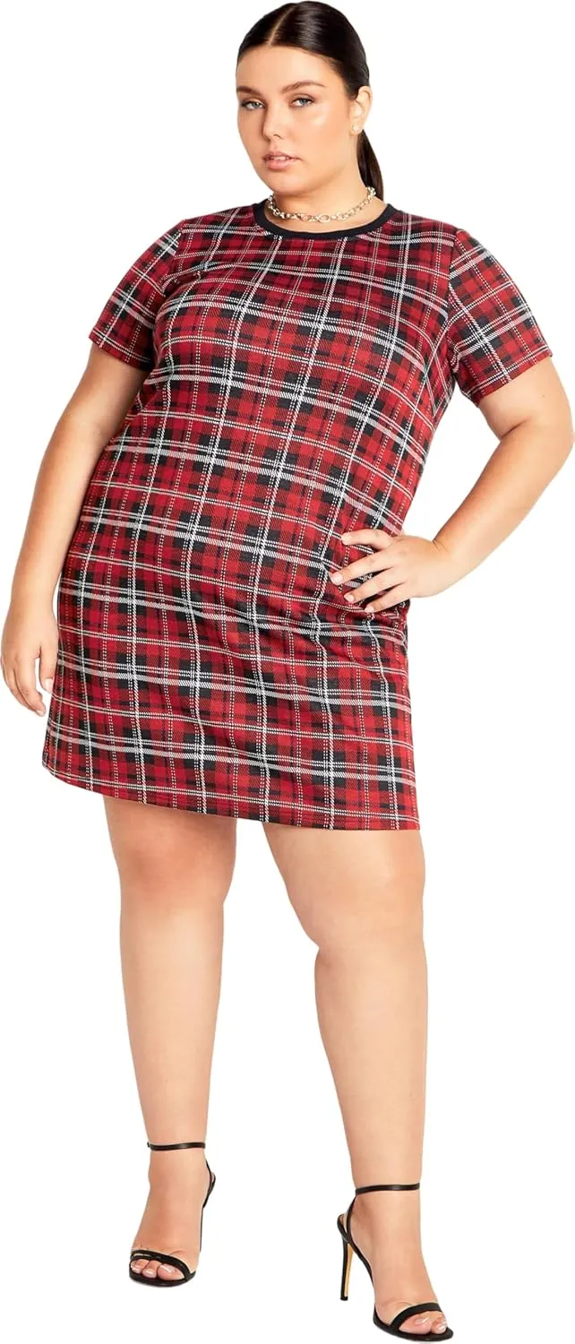 City Chic Women's Check Love Shift Silhouette Mini Dress