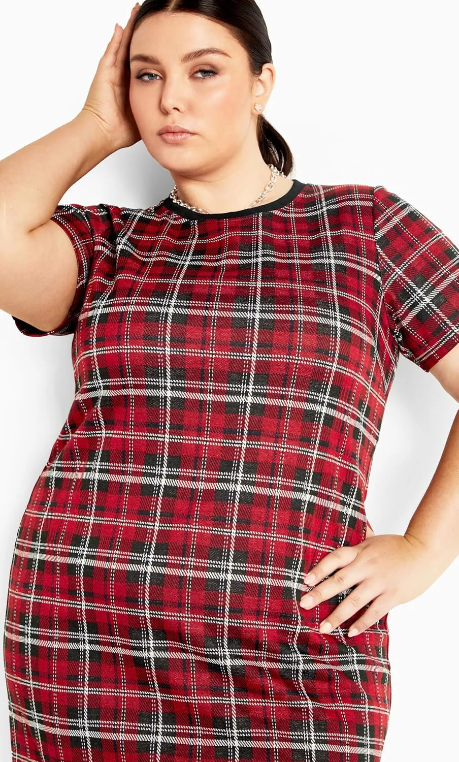 City Chic Women's Check Love Shift Silhouette Mini Dress
