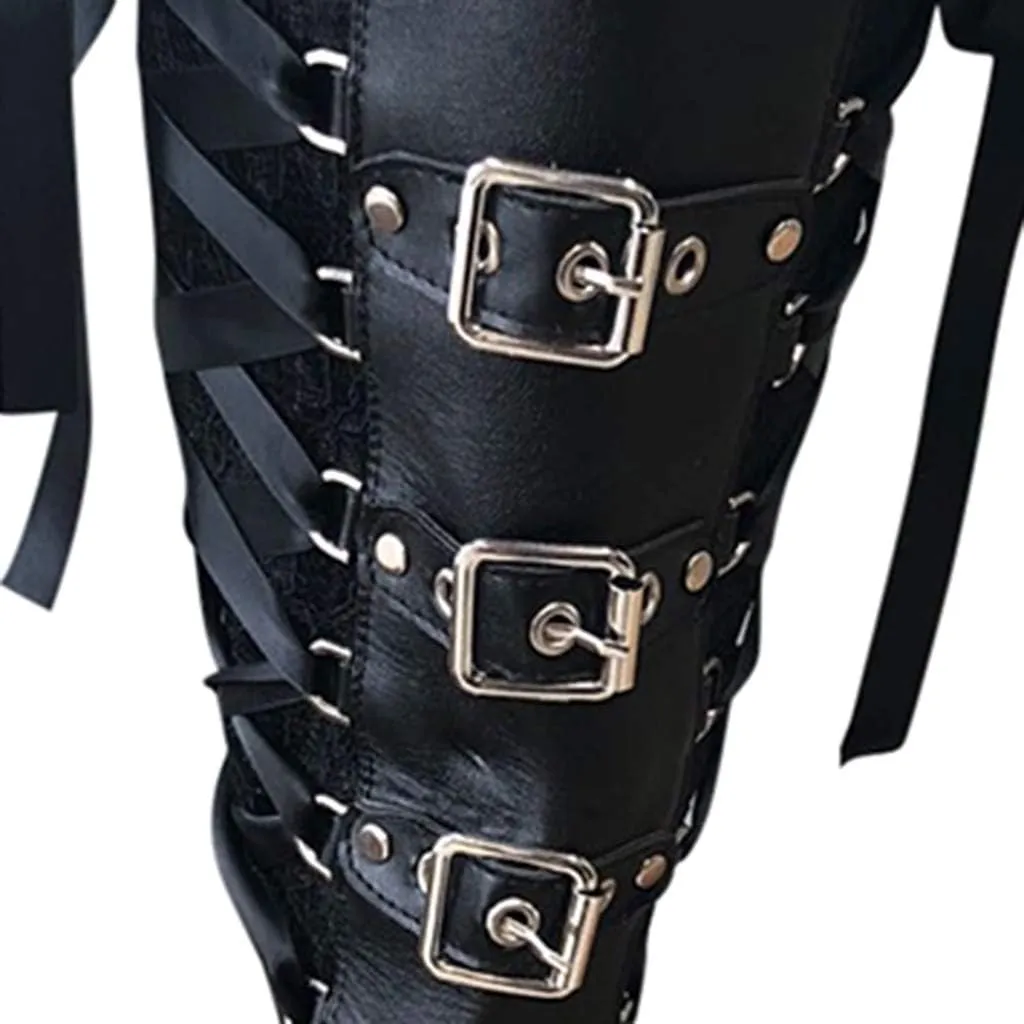 Combat Boots Womens Gothic Halloween Thigh High Boots Tie High Chunky Heels Long Buckle Knee High Boots