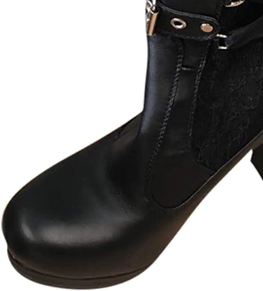 Combat Boots Womens Gothic Halloween Thigh High Boots Tie High Chunky Heels Long Buckle Knee High Boots