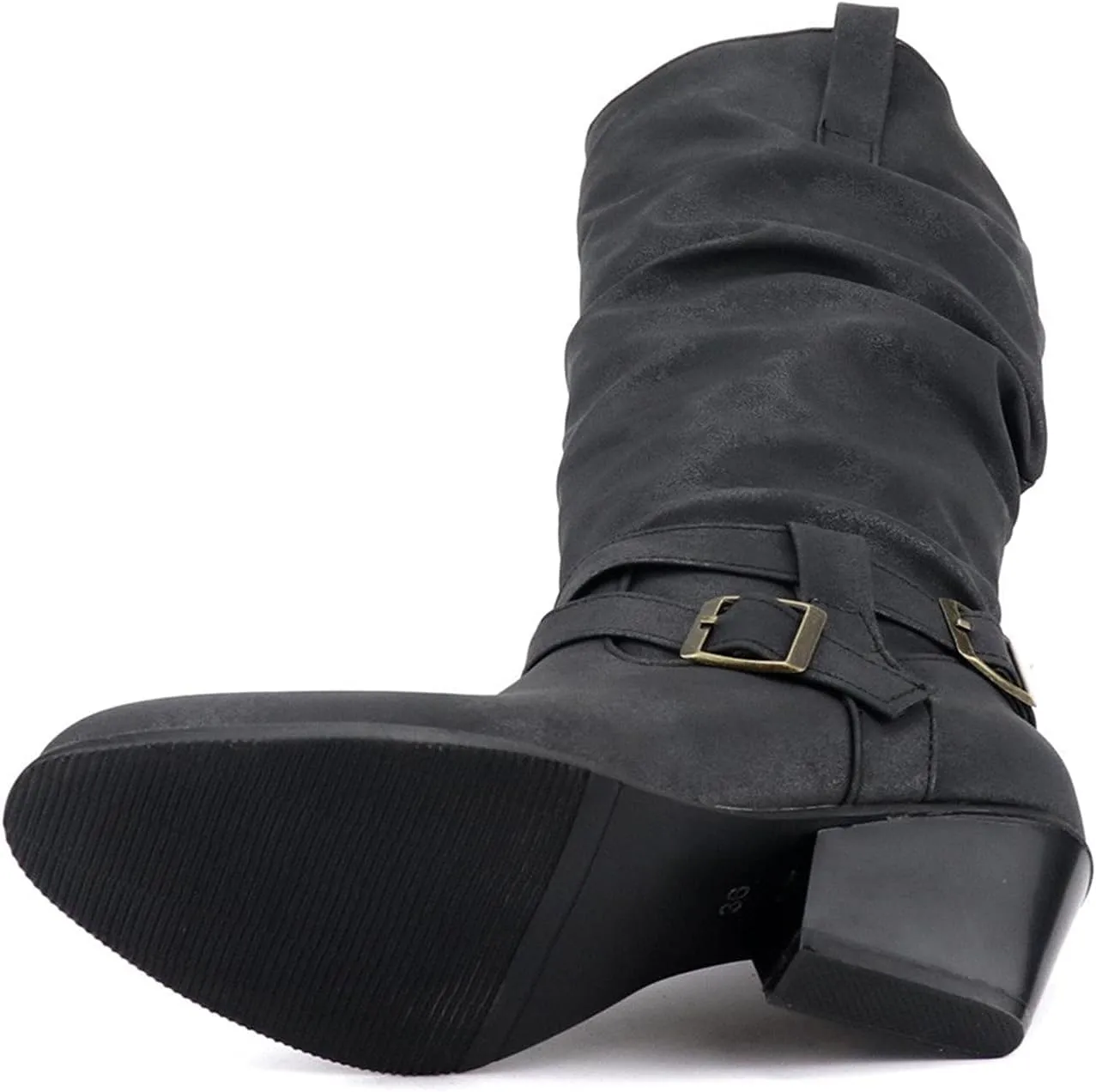 Combat Boots Womens Retro Low Chunky Heels Pleated Thigh High Boots Pull On Knee High Boots Long Bootie