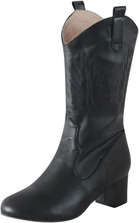 Combat Boots Womens Retro Pointed Cowboys Boots Pull On Chunky Heel Western Mid-Calf Ankle Short Booties