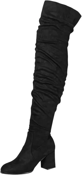 Combat Boots Womens Square Heel Over Knee Boots Suede Zipper Thigh High Boots Chunky Heeled Tall Long Boots