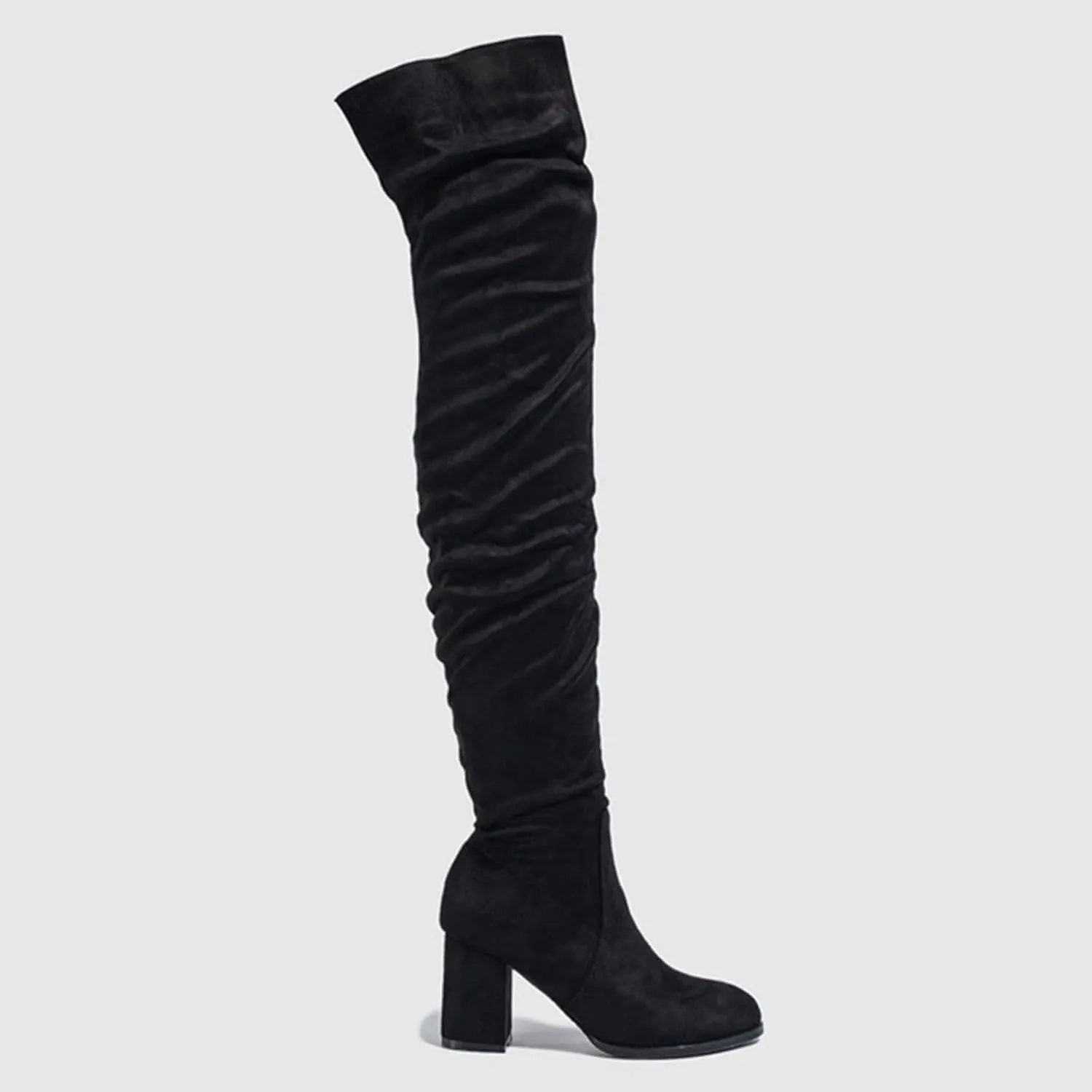 Combat Boots Womens Square Heel Over Knee Boots Suede Zipper Thigh High Boots Chunky Heeled Tall Long Boots