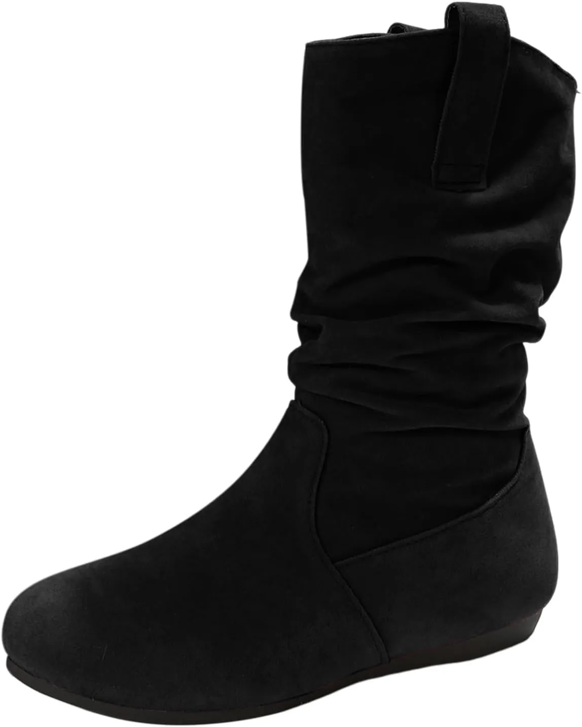 Combat Boots Womens Suede Flats Mid Calf Boots Pleated Thigh High Boots Pull On Winter Winter Warm Bootie