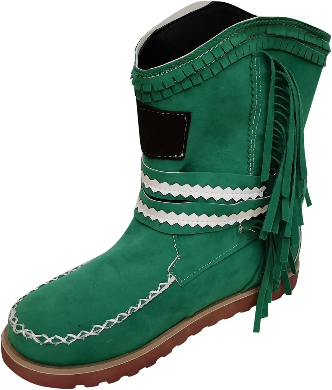 Combat Boots Womens Tassel Flat Cowboy Boots Suede Buckle Wedge Cowgirl Western Ankle Booties Ankle Bootie