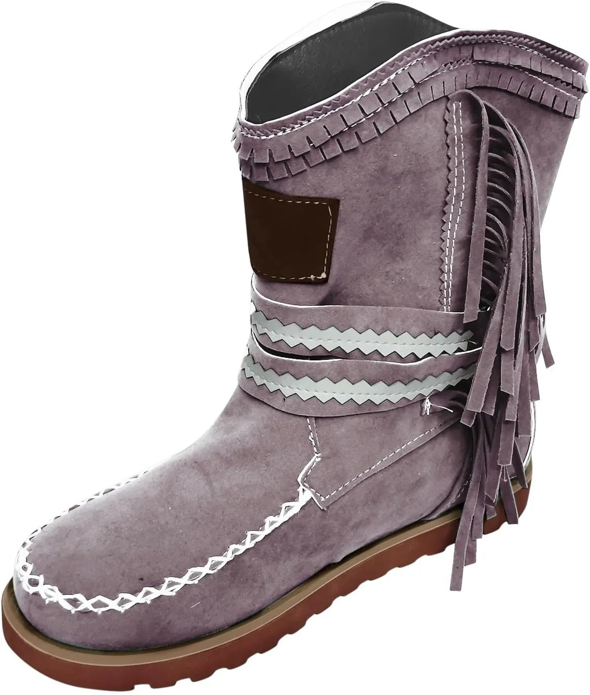 Combat Boots Womens Tassel Flat Cowboy Boots Suede Buckle Wedge Cowgirl Western Ankle Booties Ankle Bootie