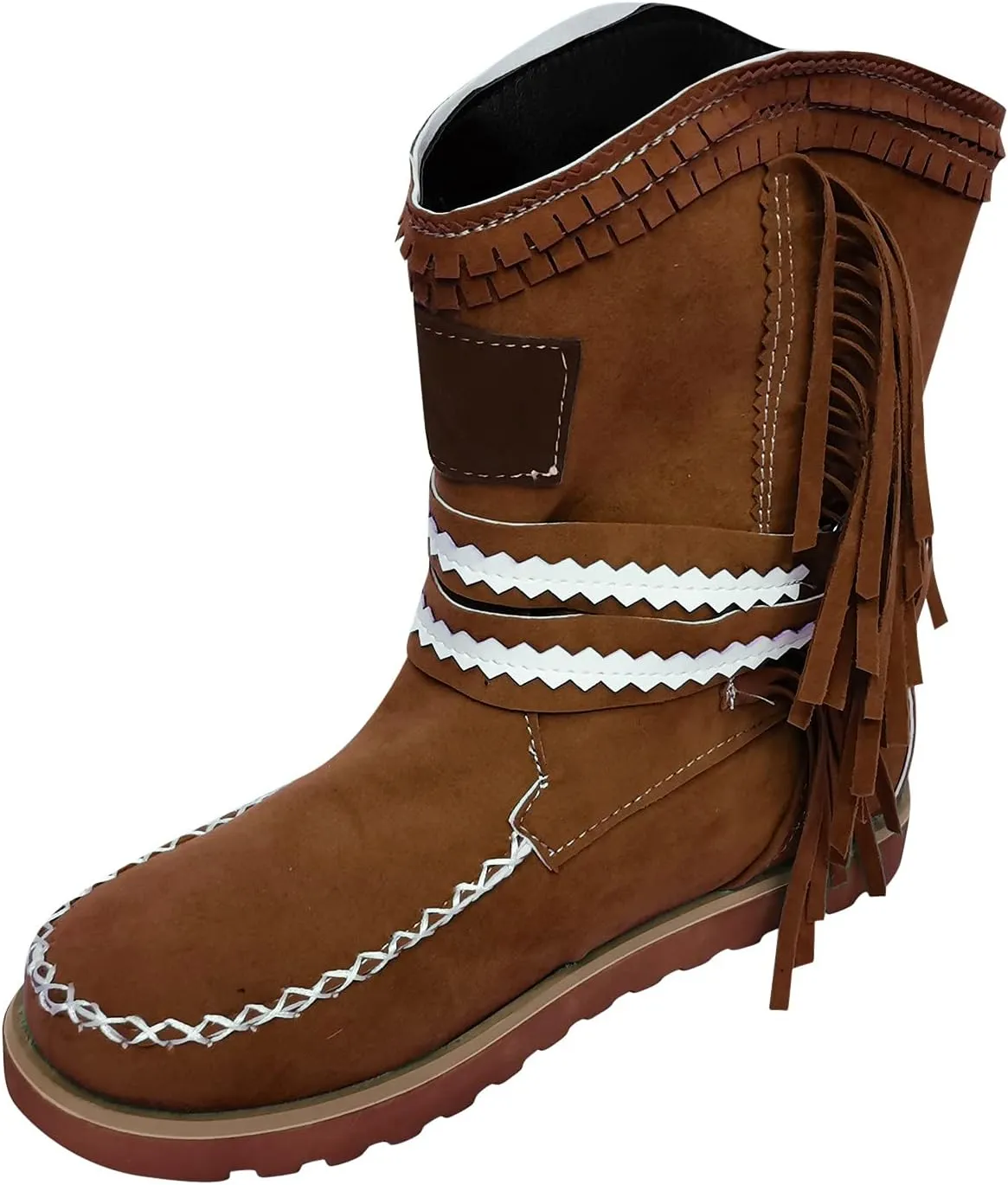 Combat Boots Womens Tassel Flat Cowboy Boots Suede Buckle Wedge Cowgirl Western Ankle Booties Ankle Bootie
