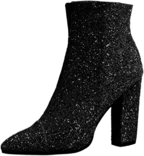 Combat Boots Womens Women's Large Size Pointed Sequins Ankle Boots Zipper Chunky High Heels Short Dressy Booties