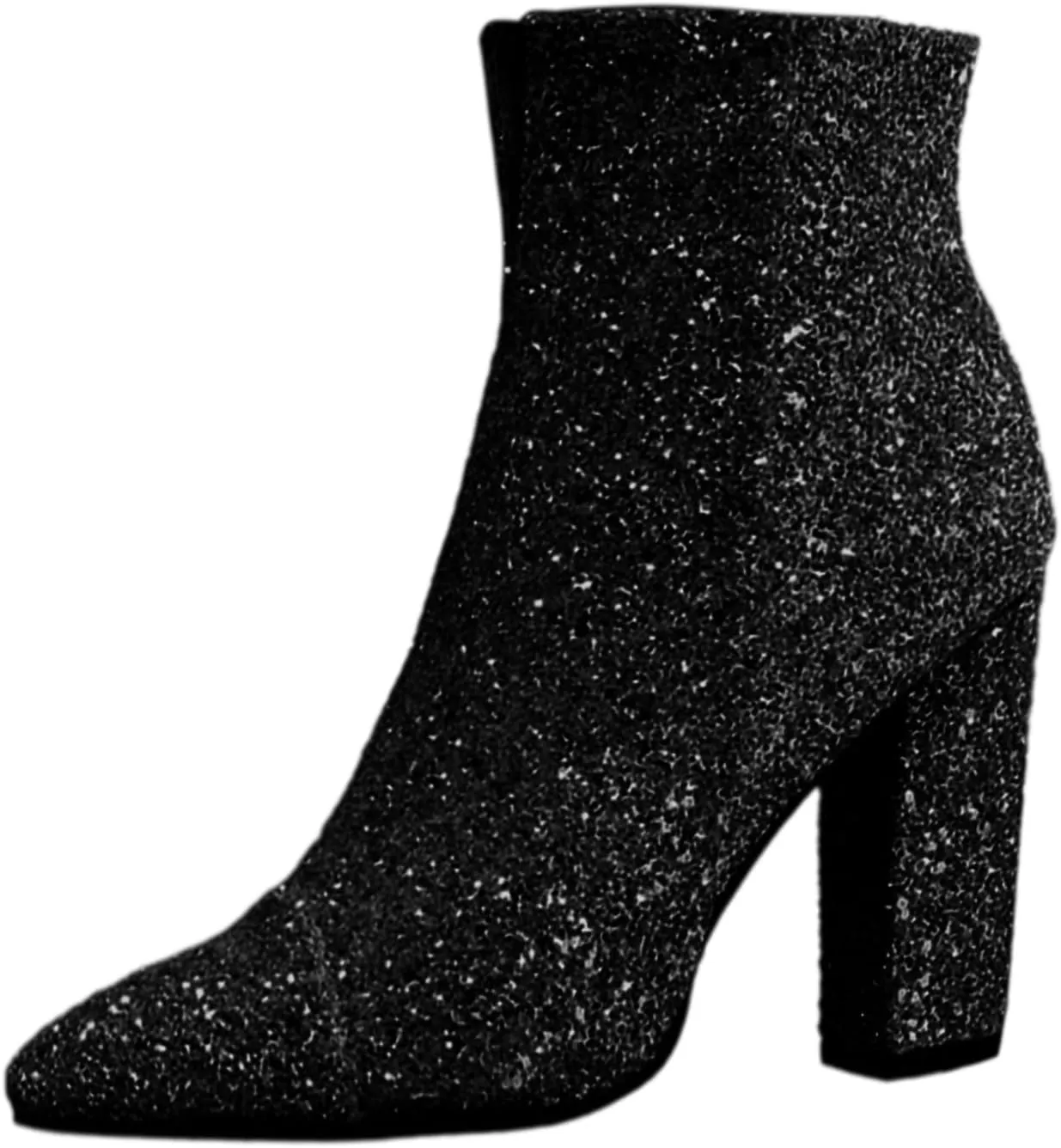 Combat Boots Womens Women's Large Size Pointed Sequins Ankle Boots Zipper Chunky High Heels Short Dressy Booties