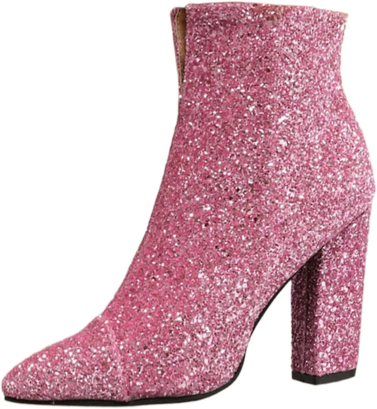 Combat Boots Womens Women's Large Size Pointed Sequins Ankle Boots Zipper Chunky High Heels Short Dressy Booties