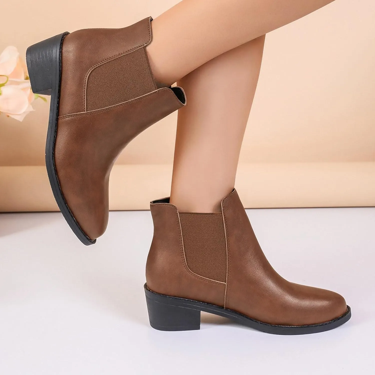 Combat Boots Womens Women's Pointed Ankle Boots Embroidery Pull On Low Block Heels Western Short Booties For Ladies