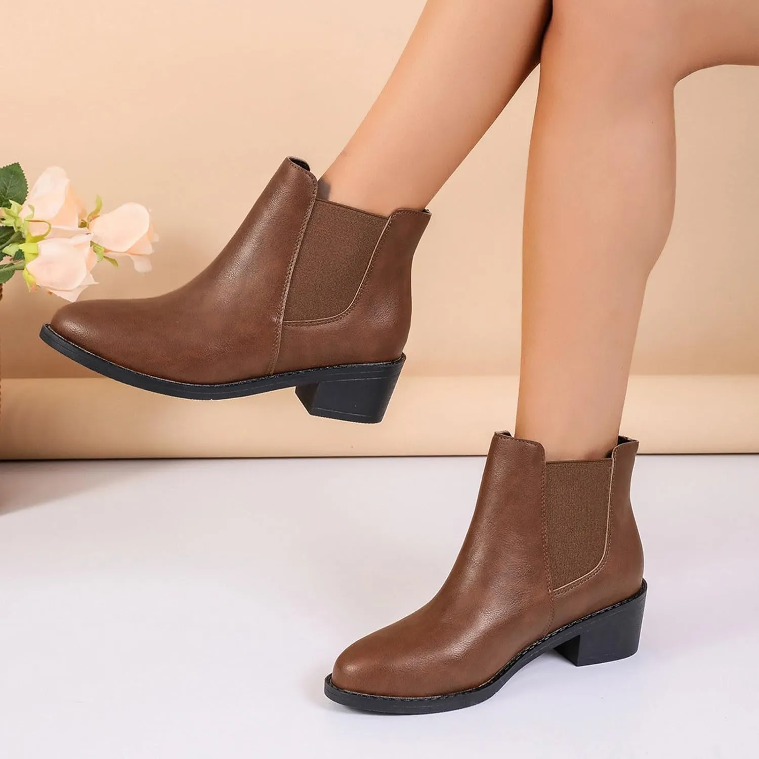 Combat Boots Womens Women's Pointed Ankle Boots Embroidery Pull On Low Block Heels Western Short Booties For Ladies
