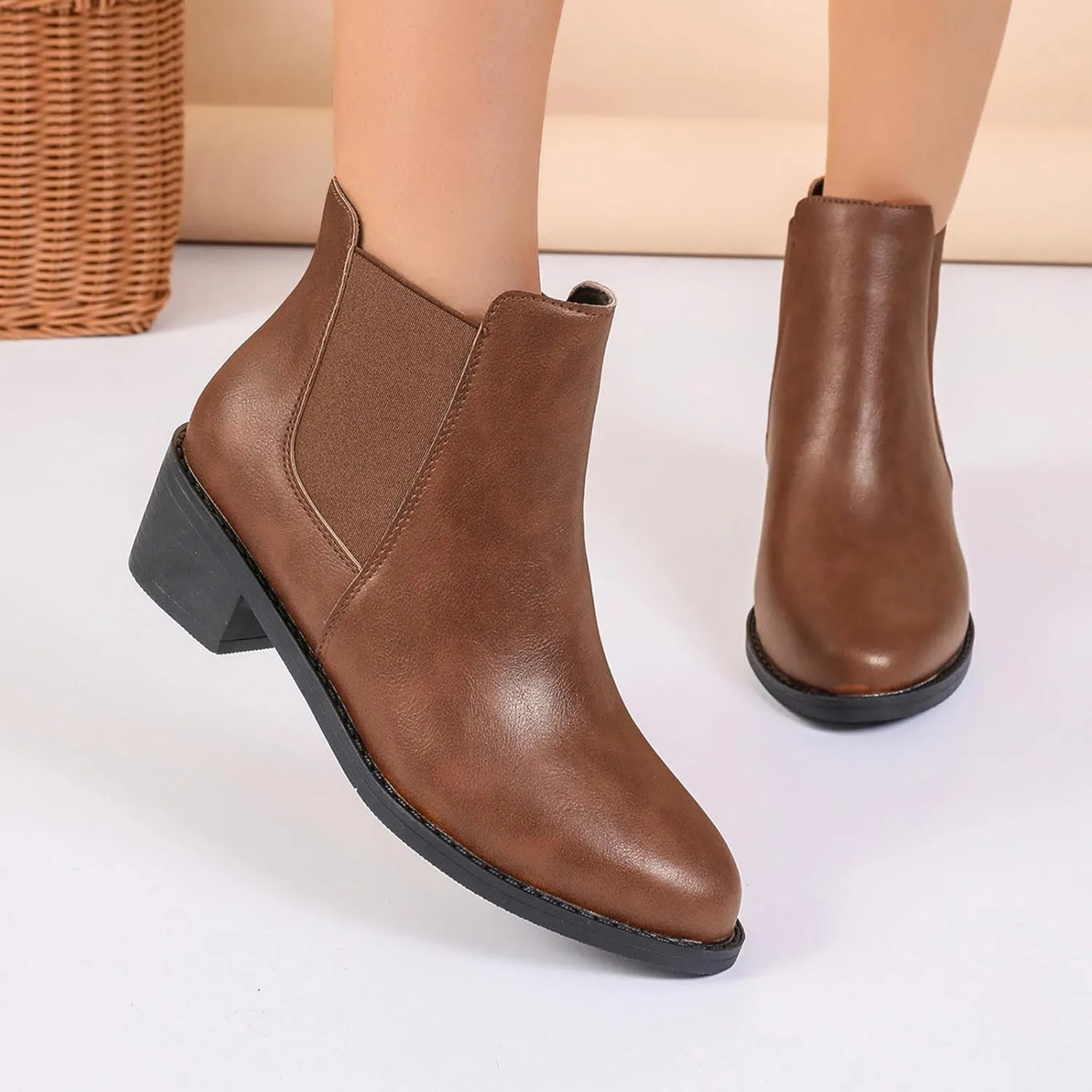 Combat Boots Womens Women's Pointed Ankle Boots Embroidery Pull On Low Block Heels Western Short Booties For Ladies