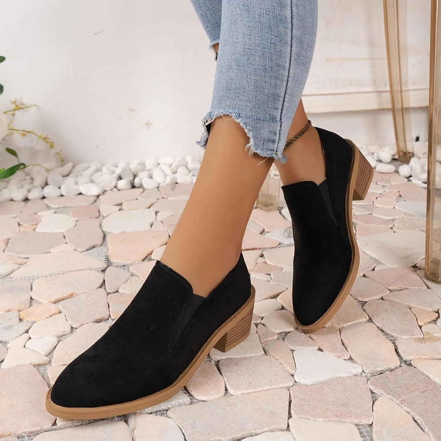 Combat Boots Womens Women's Retro Suede Ankle Boots Embroidery Low Chunky Heels Solid Short Booties Fall Shoes
