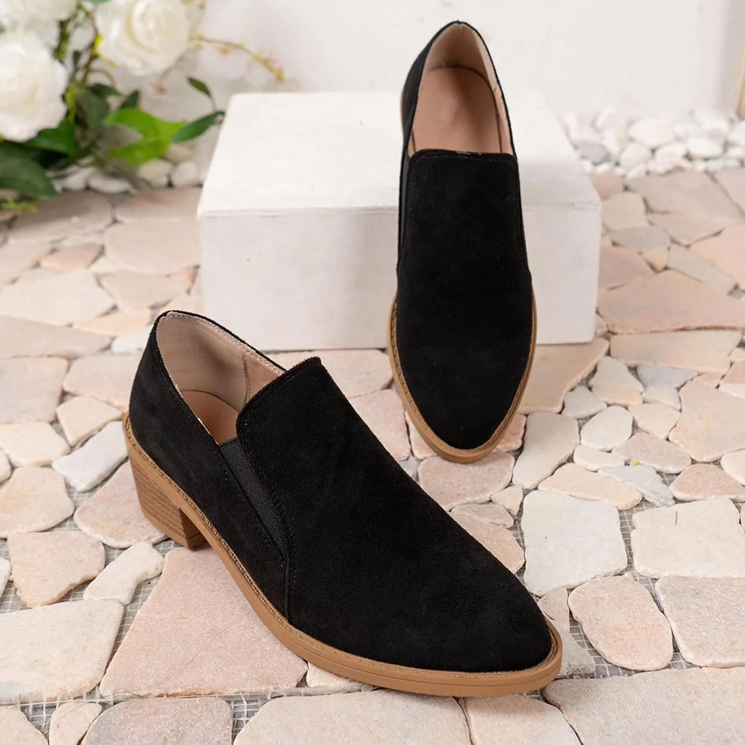 Combat Boots Womens Women's Retro Suede Ankle Boots Embroidery Low Chunky Heels Solid Short Booties Fall Shoes